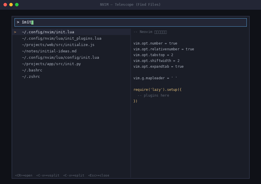 Telescope.nvimのファジーファインダーUI